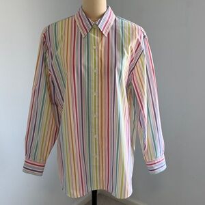 Foxcroft Striped Long Sleeve Button Down Women’s Shirt SZ16